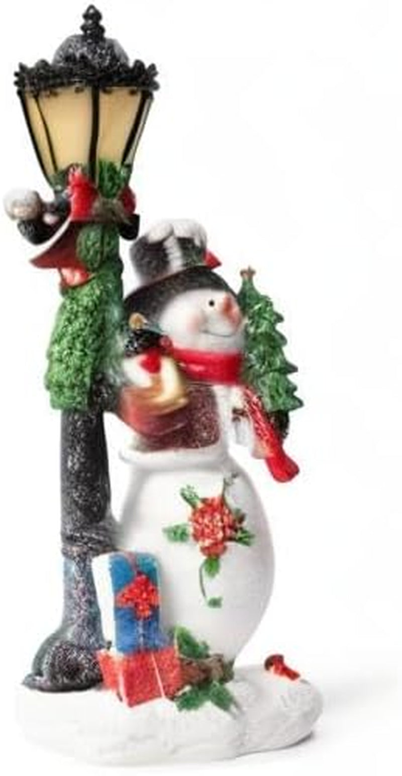 Christmas Snowman Decor Christmas Figurines Resin Snowman Lighted Decorations Indoor Glowing Lampost LED Holiday Light up Snowman Indoor Festive Fiber Optic Decorations