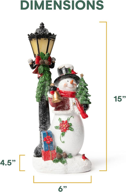 Christmas Snowman Decor Christmas Figurines Resin Snowman Lighted Decorations Indoor Glowing Lampost LED Holiday Light up Snowman Indoor Festive Fiber Optic Decorations