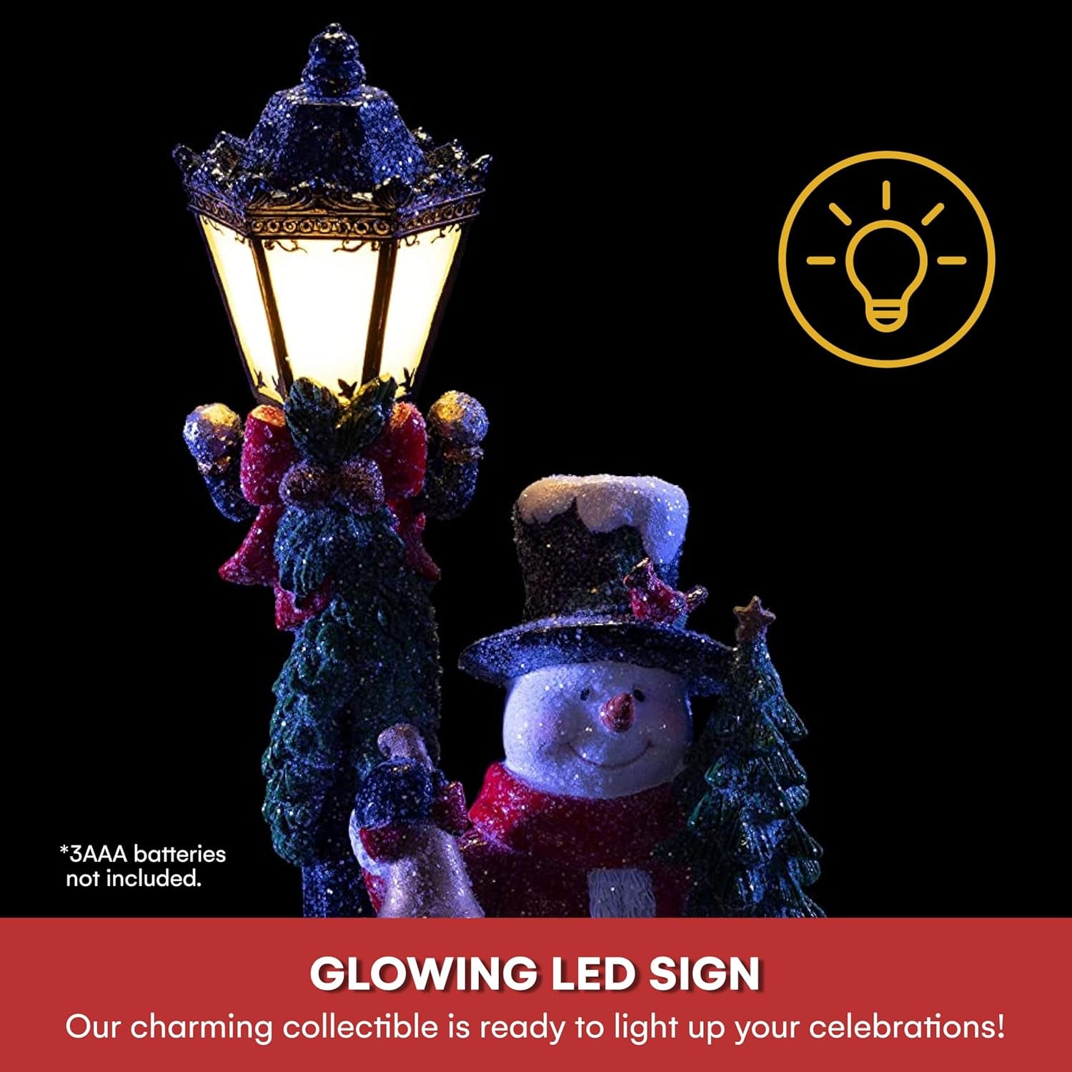 Christmas Snowman Decor Christmas Figurines Resin Snowman Lighted Decorations Indoor Glowing Lampost LED Holiday Light up Snowman Indoor Festive Fiber Optic Decorations