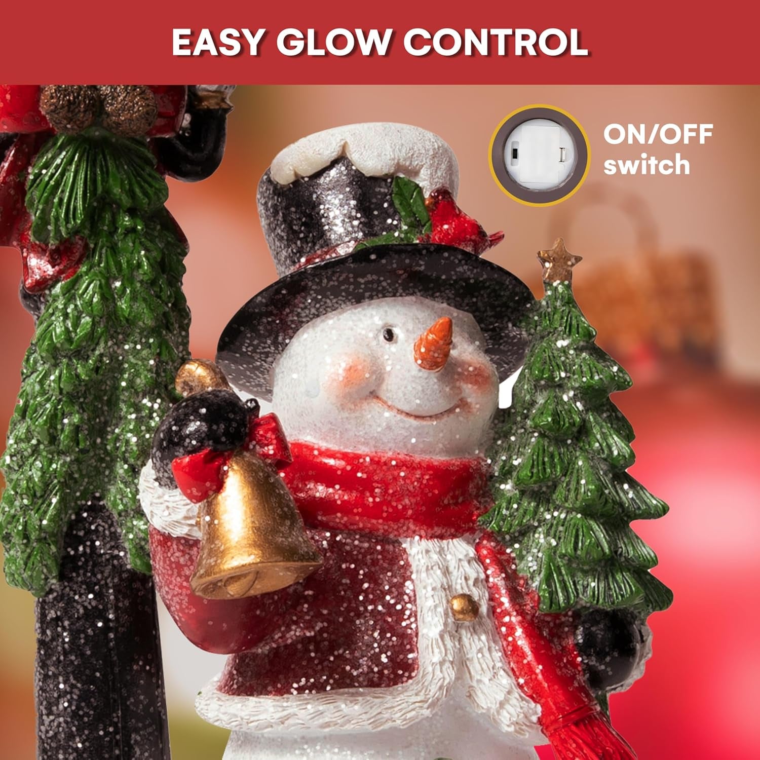 Christmas Snowman Decor Christmas Figurines Resin Snowman Lighted Decorations Indoor Glowing Lampost LED Holiday Light up Snowman Indoor Festive Fiber Optic Decorations