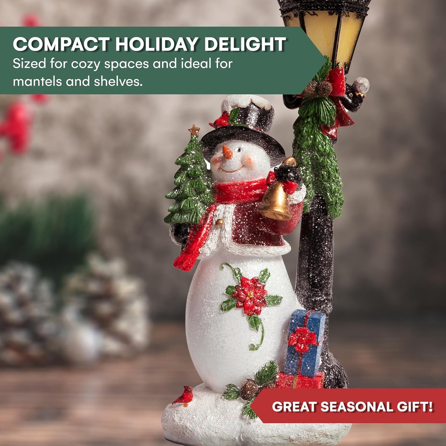 Christmas Snowman Decor Christmas Figurines Resin Snowman Lighted Decorations Indoor Glowing Lampost LED Holiday Light up Snowman Indoor Festive Fiber Optic Decorations