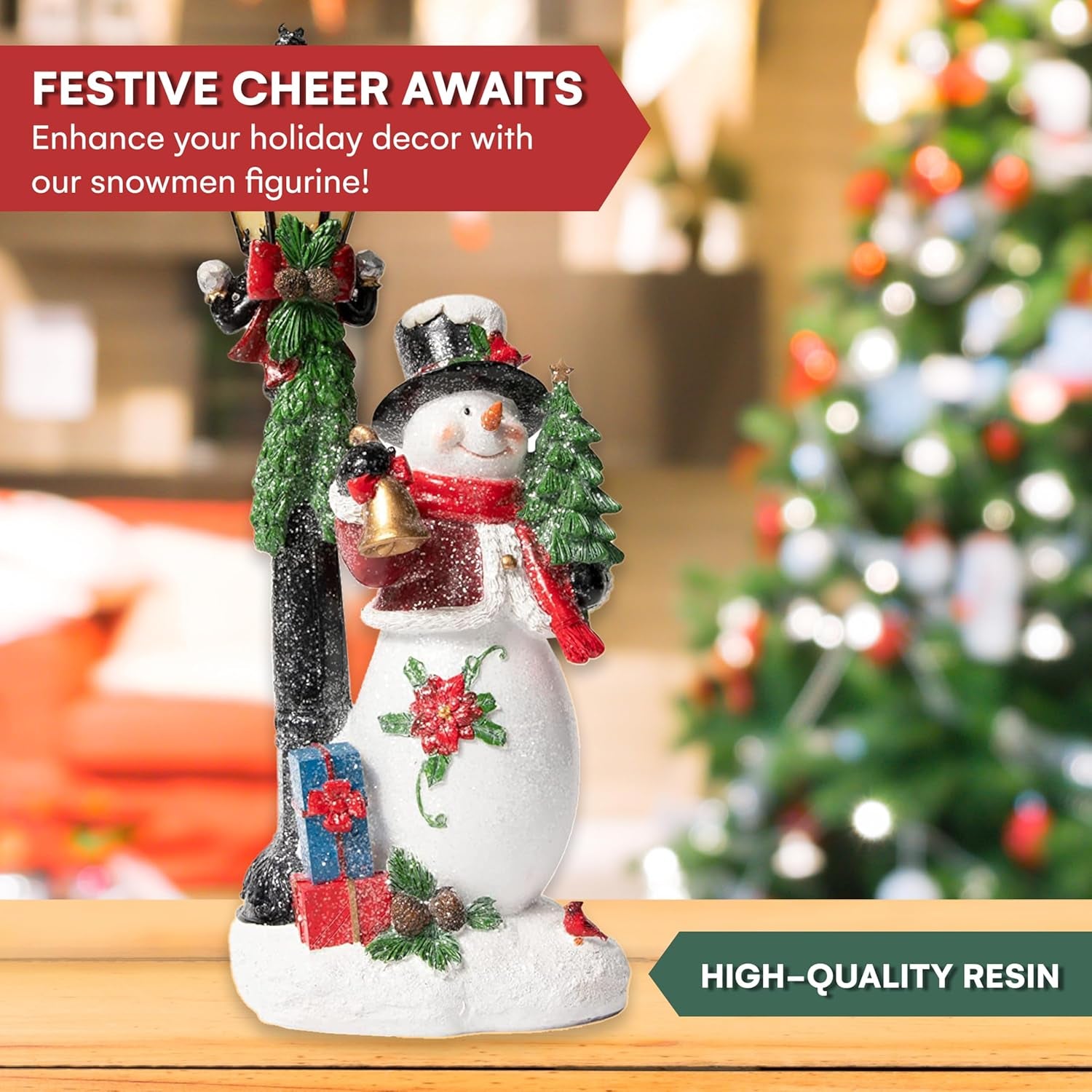 Christmas Snowman Decor Christmas Figurines Resin Snowman Lighted Decorations Indoor Glowing Lampost LED Holiday Light up Snowman Indoor Festive Fiber Optic Decorations