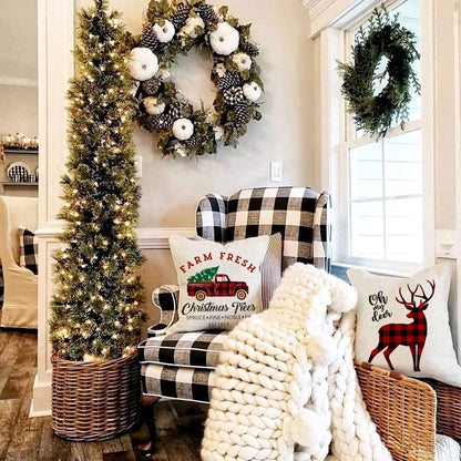 AENEY Buffalo Plaid Christmas Pillow Covers 20X20 Set of 4 Christmas Pillows Xmas Winter Holiday Throw Pillows Deer Farmhouse Christmas Decor Red Truck Christmas Decorations for Couch A265-20